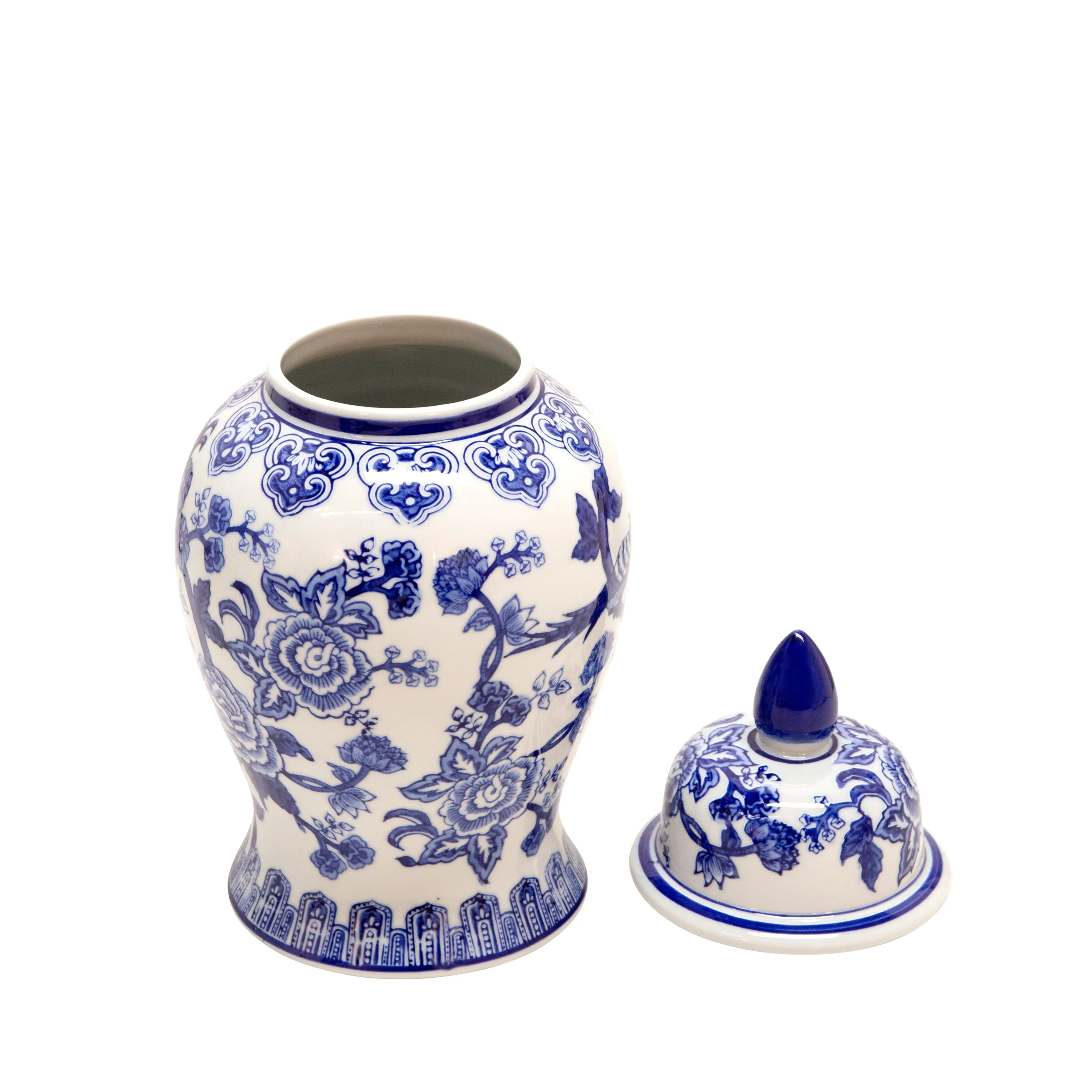 14" Temple Jar Bird/Flower, Blue