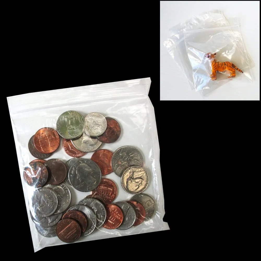 1500 Seal Lock 4x4 Clear 2 MIL Poly Bags Square RECLOSABLE Zip Lock Bag 2Mil