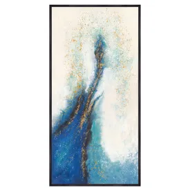 32x64 Handpainted Abstract Canvas, White/blue