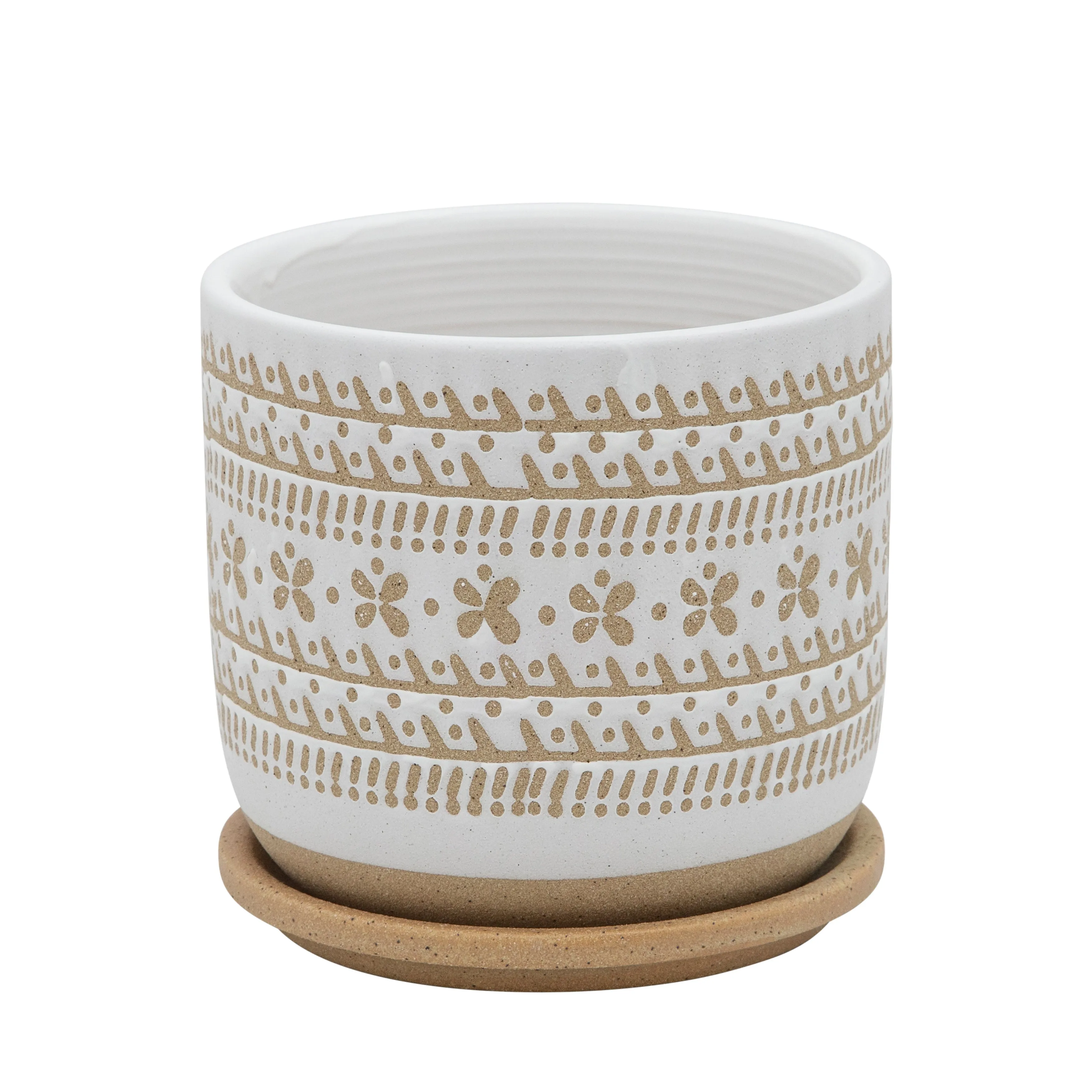 6" Daisy Planter W/ Saucer, Brown
