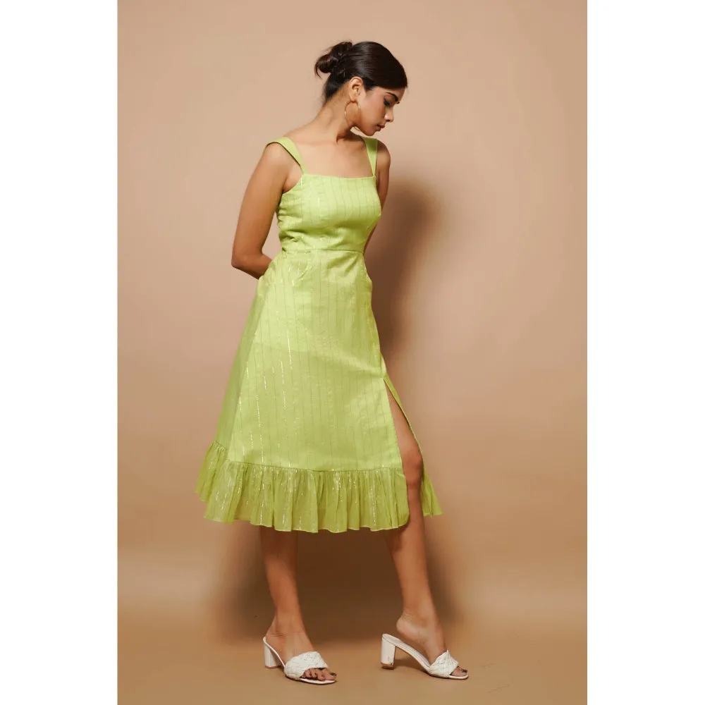 AHI Clothing Chanderi Lurex Green Midi Dress