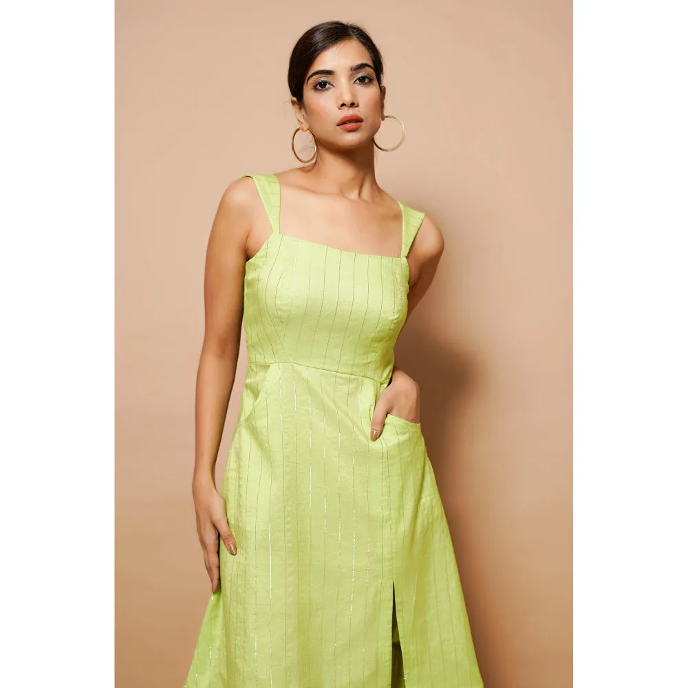 AHI Clothing Chanderi Lurex Green Midi Dress