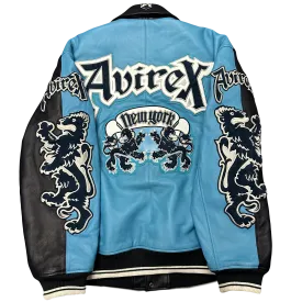 ARCHIVE Avirex New York Dragons Leather Jacket In Navy & Baby Blue ( XXL )