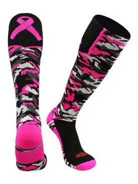 Breast Cancer Awarness Camo Over The Calf Socks