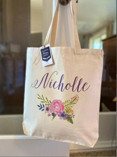 Bridesmaid Tote Bags | Floral Tote Bag |Wedding Party Bags |Bachelorette Bags |Monogram Tote Bag|Personalized Bag
