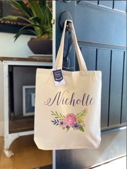 Bridesmaid Tote Bags | Floral Tote Bag |Wedding Party Bags |Bachelorette Bags |Monogram Tote Bag|Personalized Bag