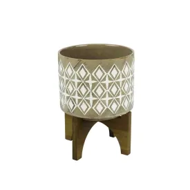 Ceramic Pot On Stand, Gray Ceramic/Wood