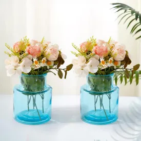 Ekhasa Blue Flower Glass Bud Vase for Home Decor | Glass Vases Home Decor for Living Room & Home Decoration | Flower Vase Aesthetic Flower Pots for Home Table Decorative Items Dining Table (Set of 2)
