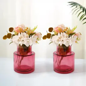 Ekhasa Red Flower Glass Bud Vase for Home Decor | Glass Vases Home Decor for Living Room & Home Decoration | Flower Vase Aesthetic Flower Pots for Home Table Decorative Items Dining Table (Set of 2)