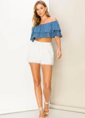 Frayed Hem Gauze Shorts