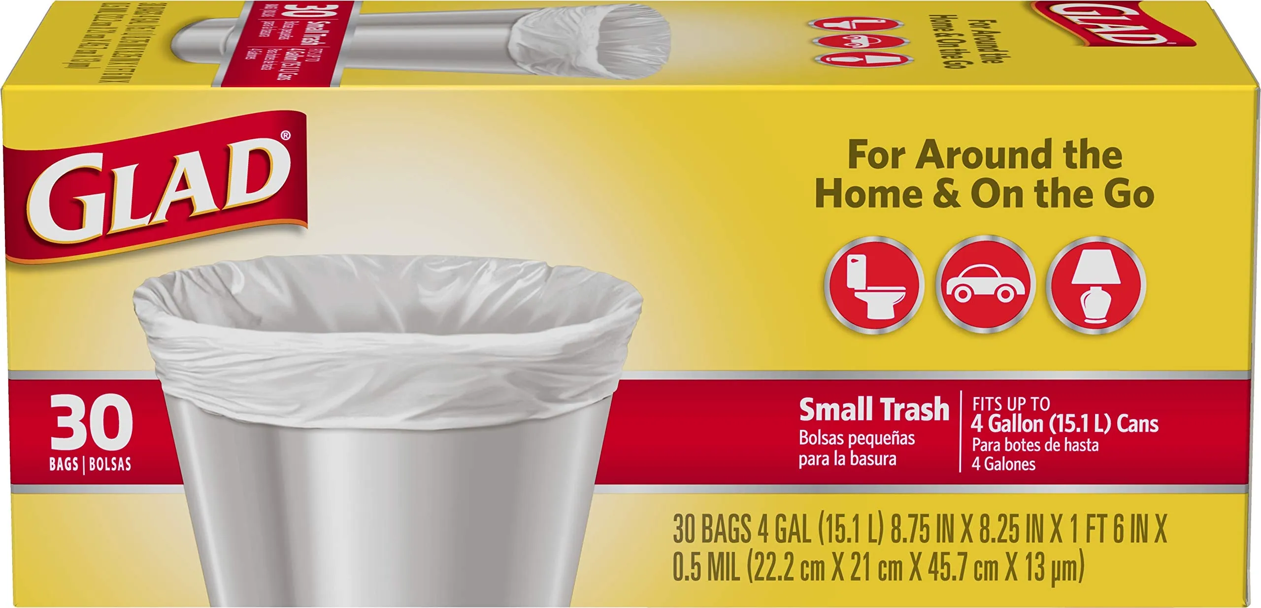 Glad Trash Bags, Small Garbage Bags - 4 Gallon White Trash Bag - 30 Count