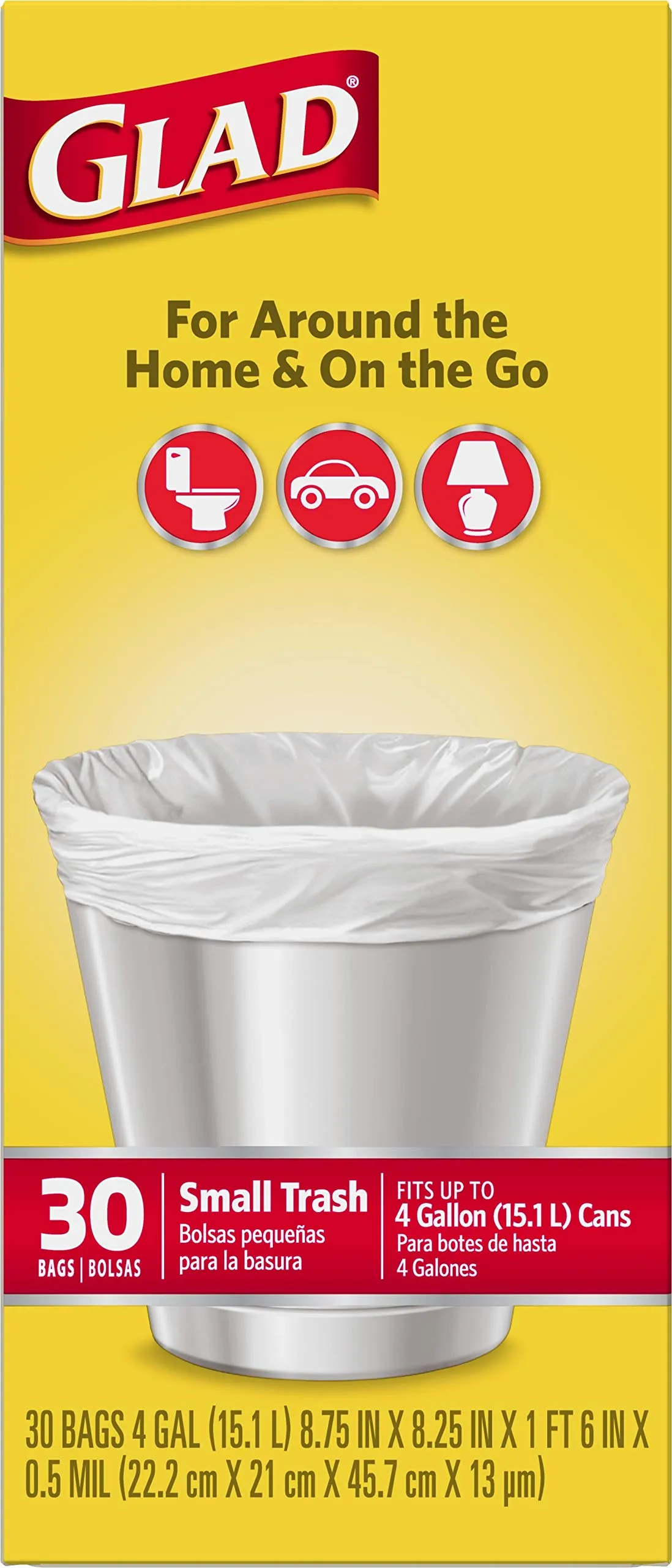 Glad Trash Bags, Small Garbage Bags - 4 Gallon White Trash Bag - 30 Count