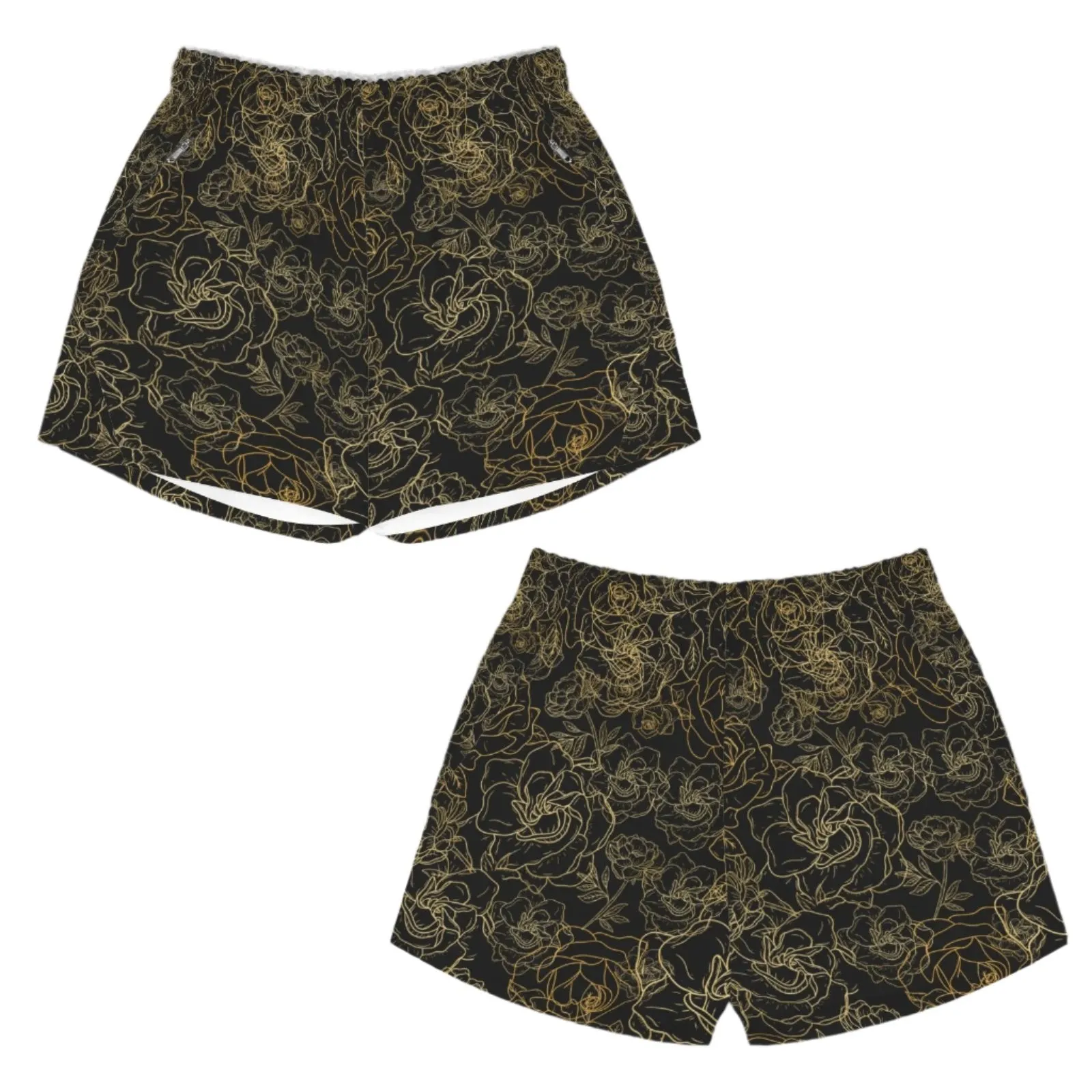 Golden Roses Black Art Zip Pocket Shorts up to 5 XL (FWS)