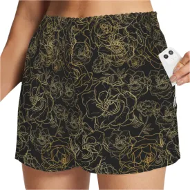 Golden Roses Black Art Zip Pocket Shorts up to 5 XL (FWS)