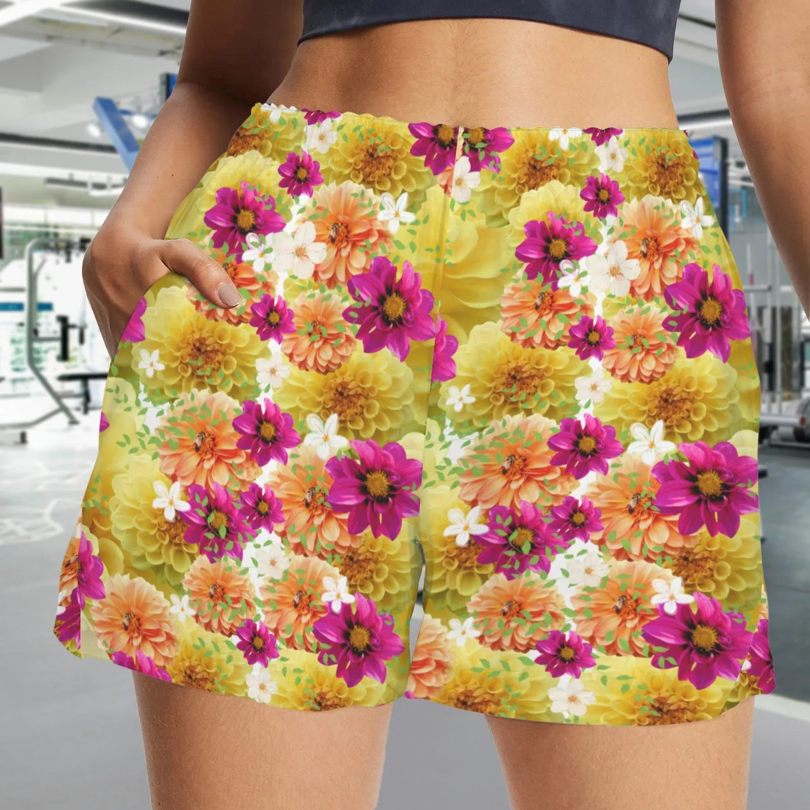 Graphic Dahlias 2 Zip Pocket Shorts up to 5 XL (FWS)