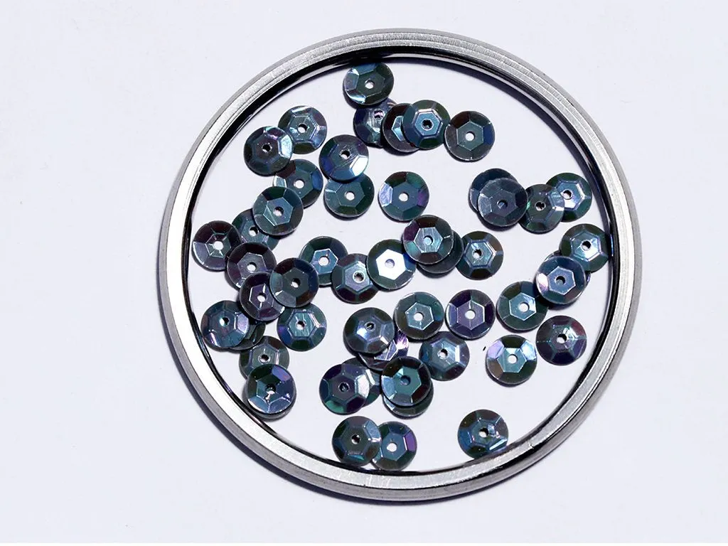 Gray Rainbow Centre Hole Flat Circular Plastic Sequins- 8 mm