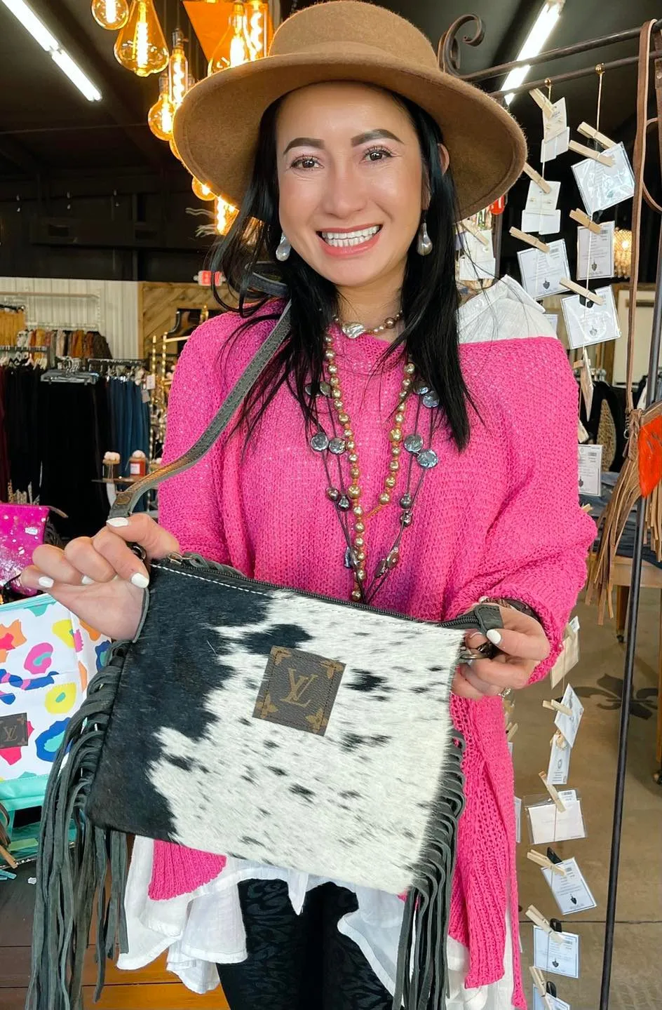 HC Repurposed LV Cowhides with Fringe - 11" x 8.5"