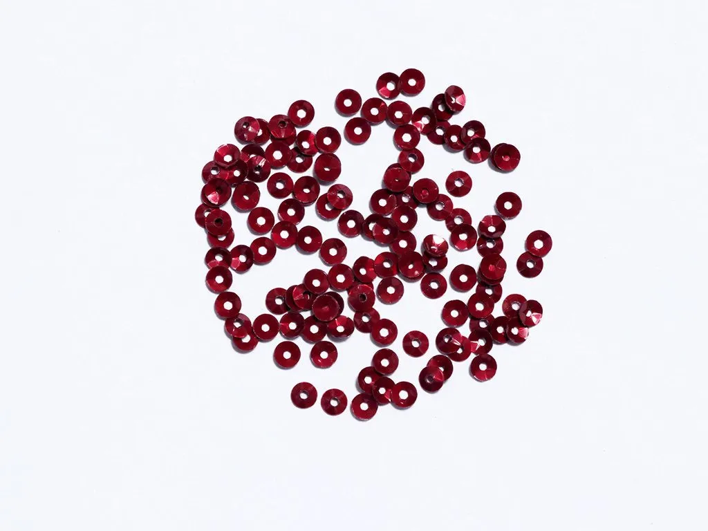Maroon Centre Hole Bowl Plastic Sequins- 4 mm