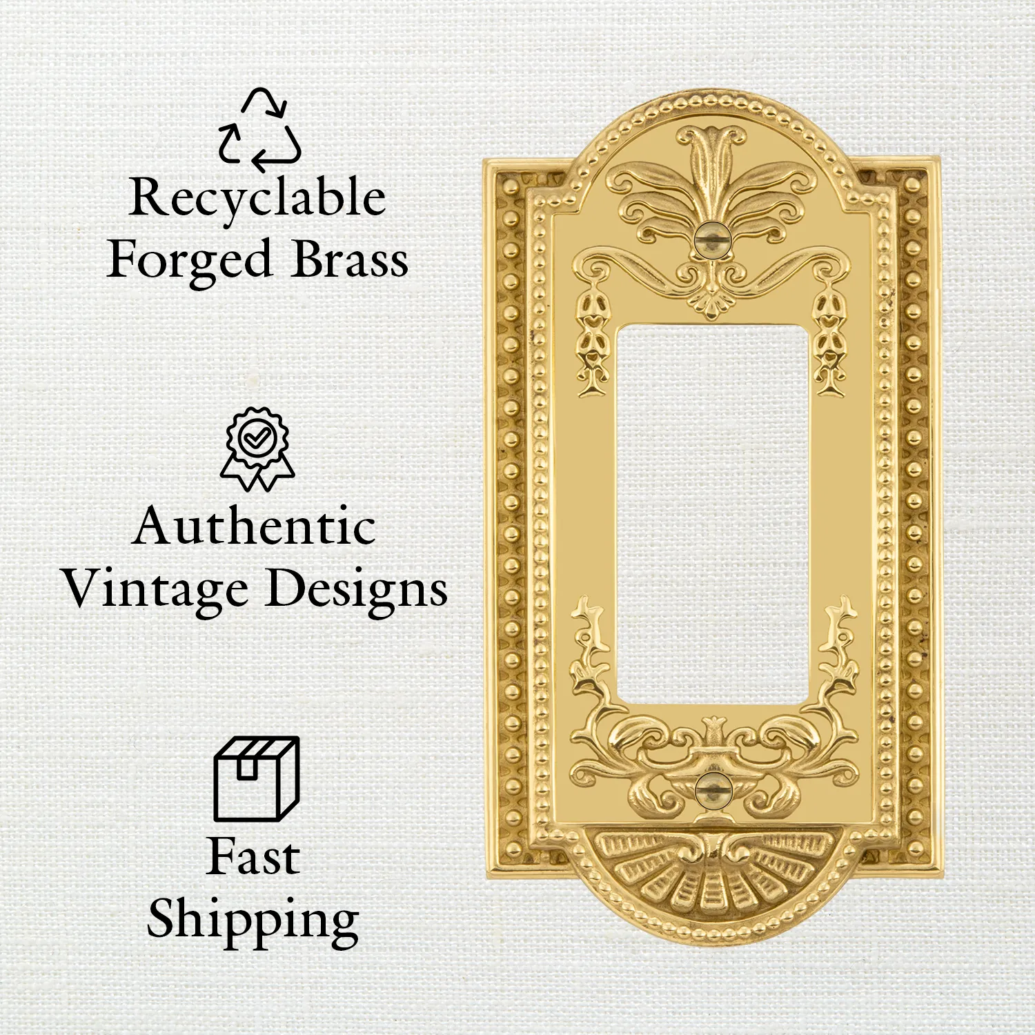 Meadows Switch Plate with Triple Rocker in Unlacquered Brass