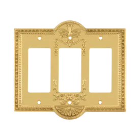Meadows Switch Plate with Triple Rocker in Unlacquered Brass