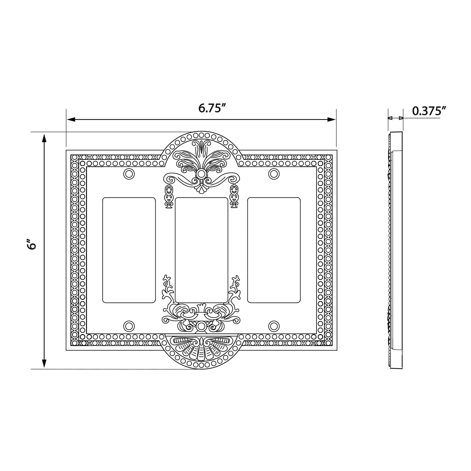 Meadows Switch Plate with Triple Rocker in Unlacquered Brass