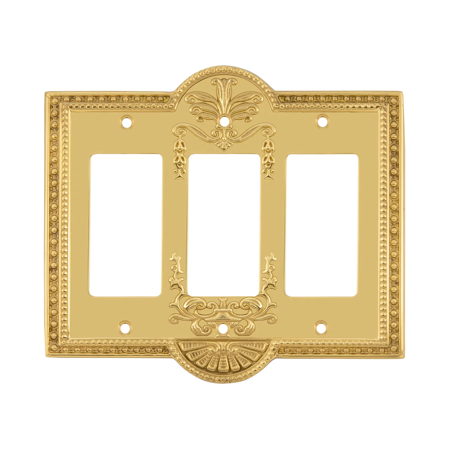 Meadows Switch Plate with Triple Rocker in Unlacquered Brass