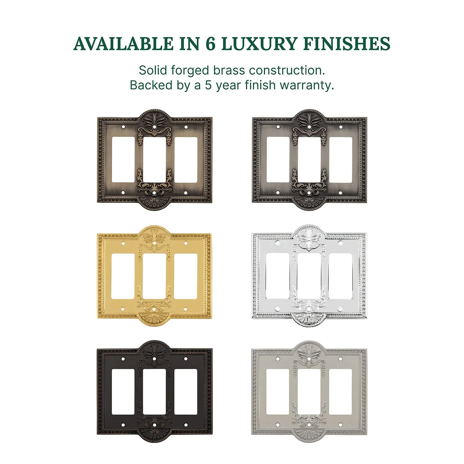 Meadows Switch Plate with Triple Rocker in Unlacquered Brass