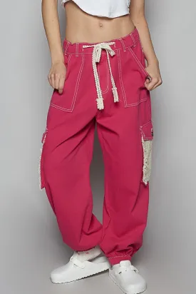 POL Clothing Crochet Overlay Pockets Drawstring Pants