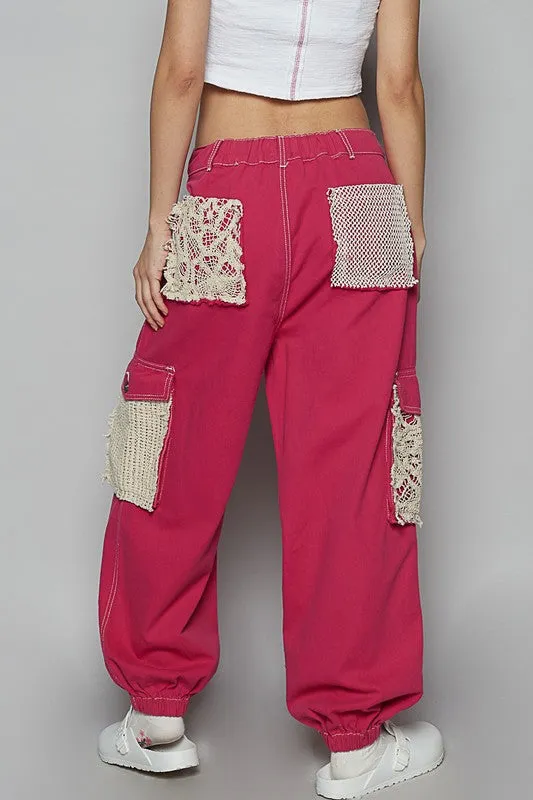 POL Clothing Crochet Overlay Pockets Drawstring Pants