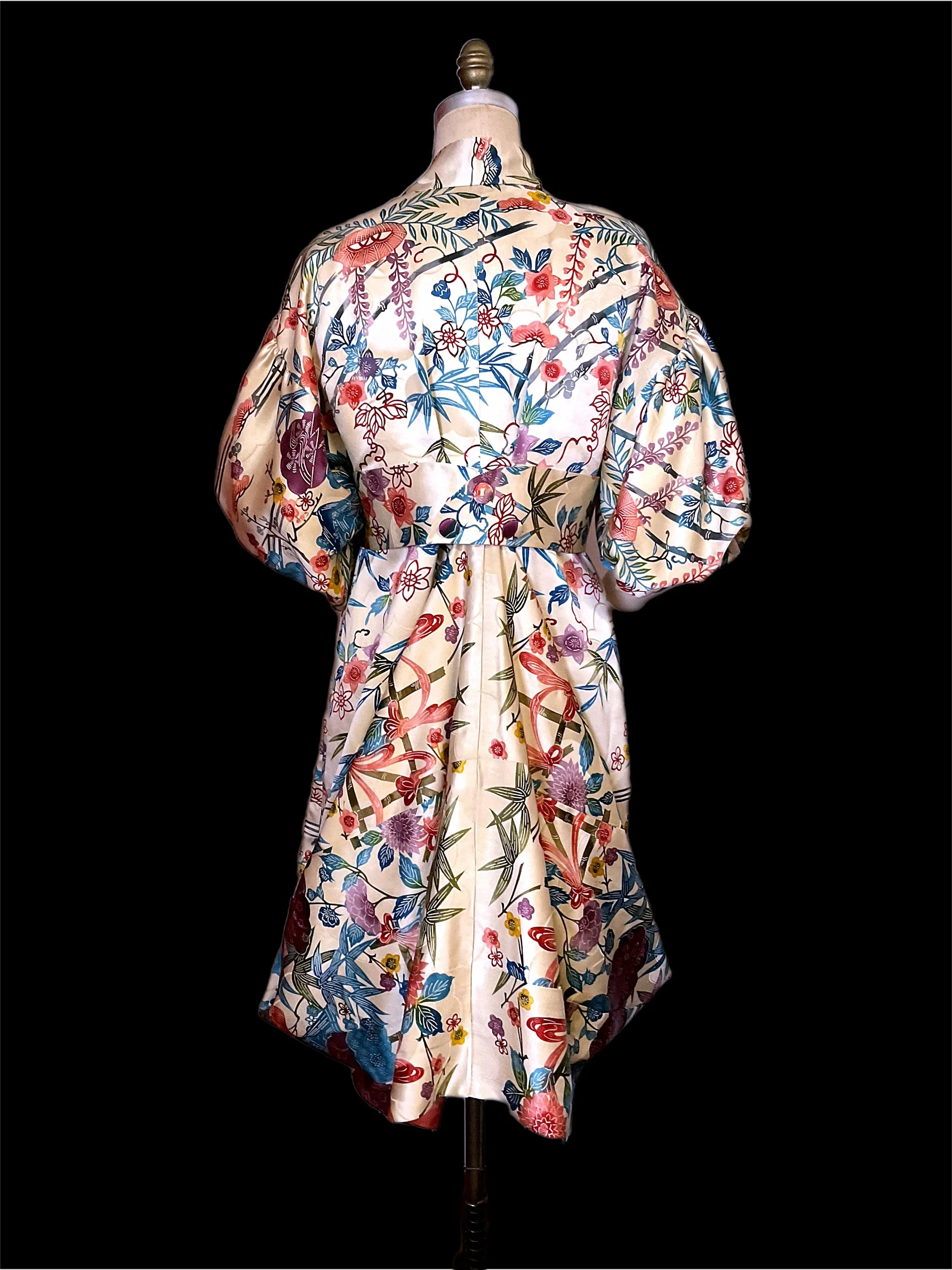 "Silken Cocoon Coat Dress" Reimagined Vintage Kimono - Kimono Zulu Artist Collaboration with Judy Masliyah