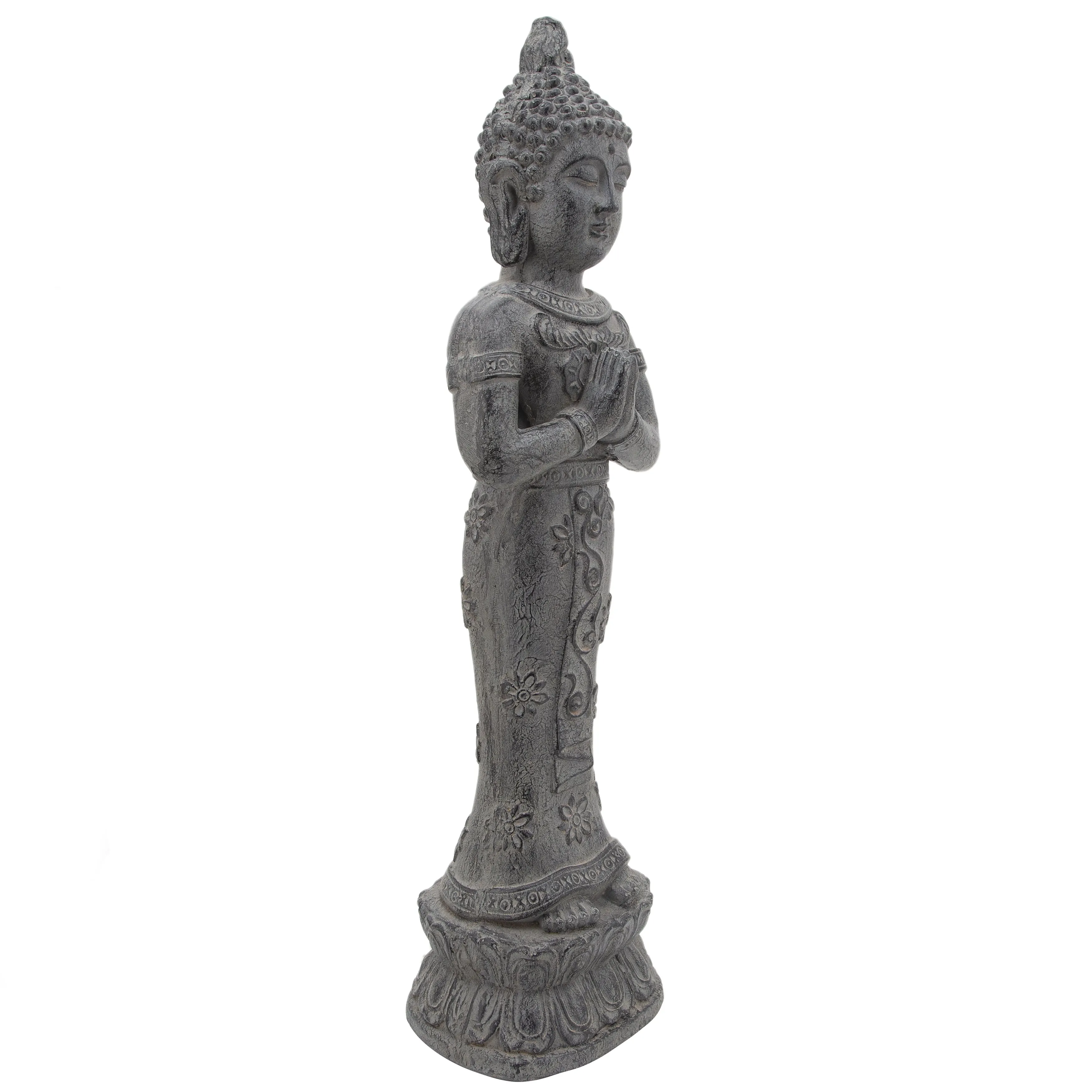 Resin, 36"H Standing Buddha, Antique Gray