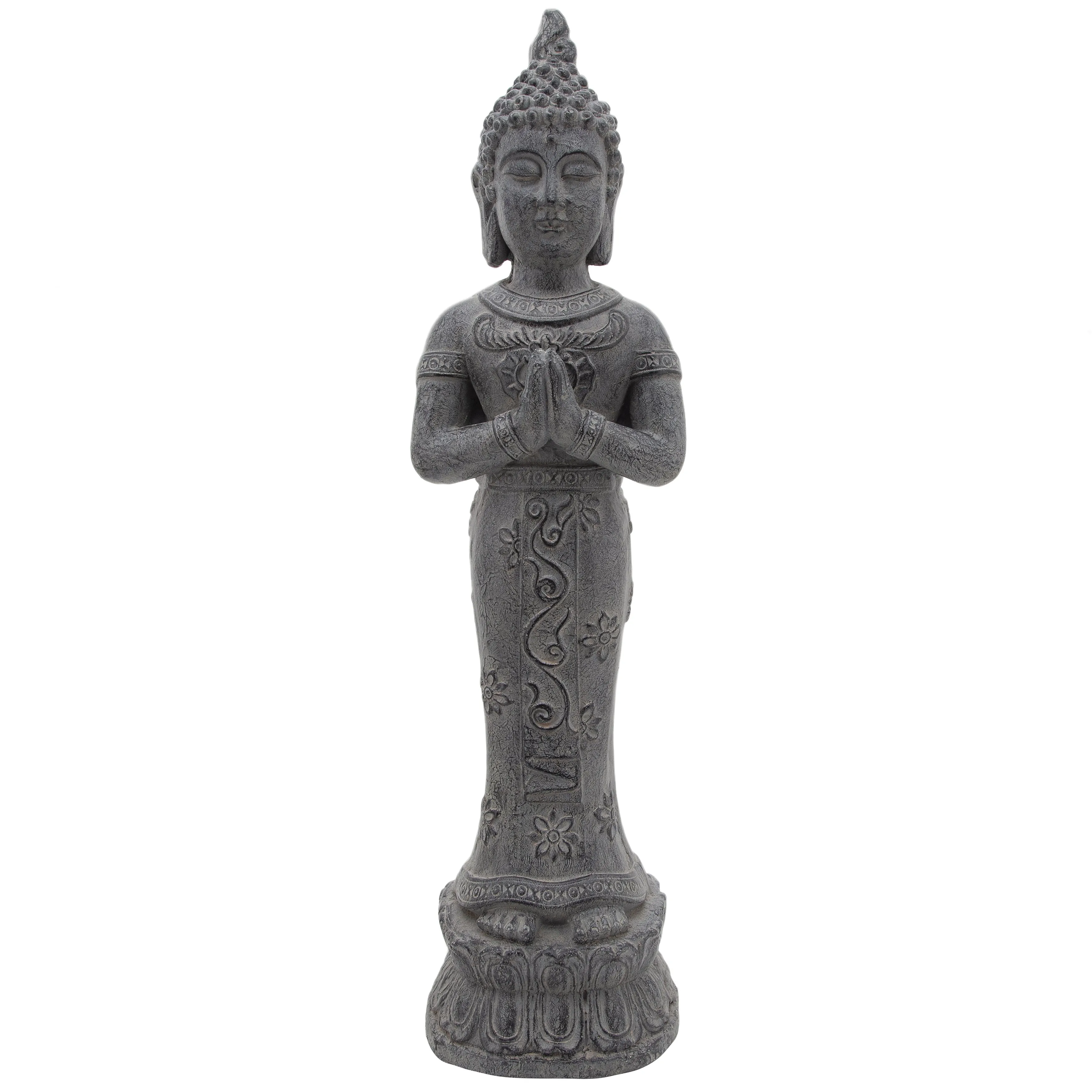 Resin, 36"H Standing Buddha, Antique Gray