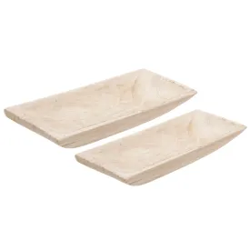 S/2 Wood Rectangular Tray, White