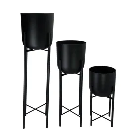 S/3 Metal Planters On Stand 40/30/20"H, Black