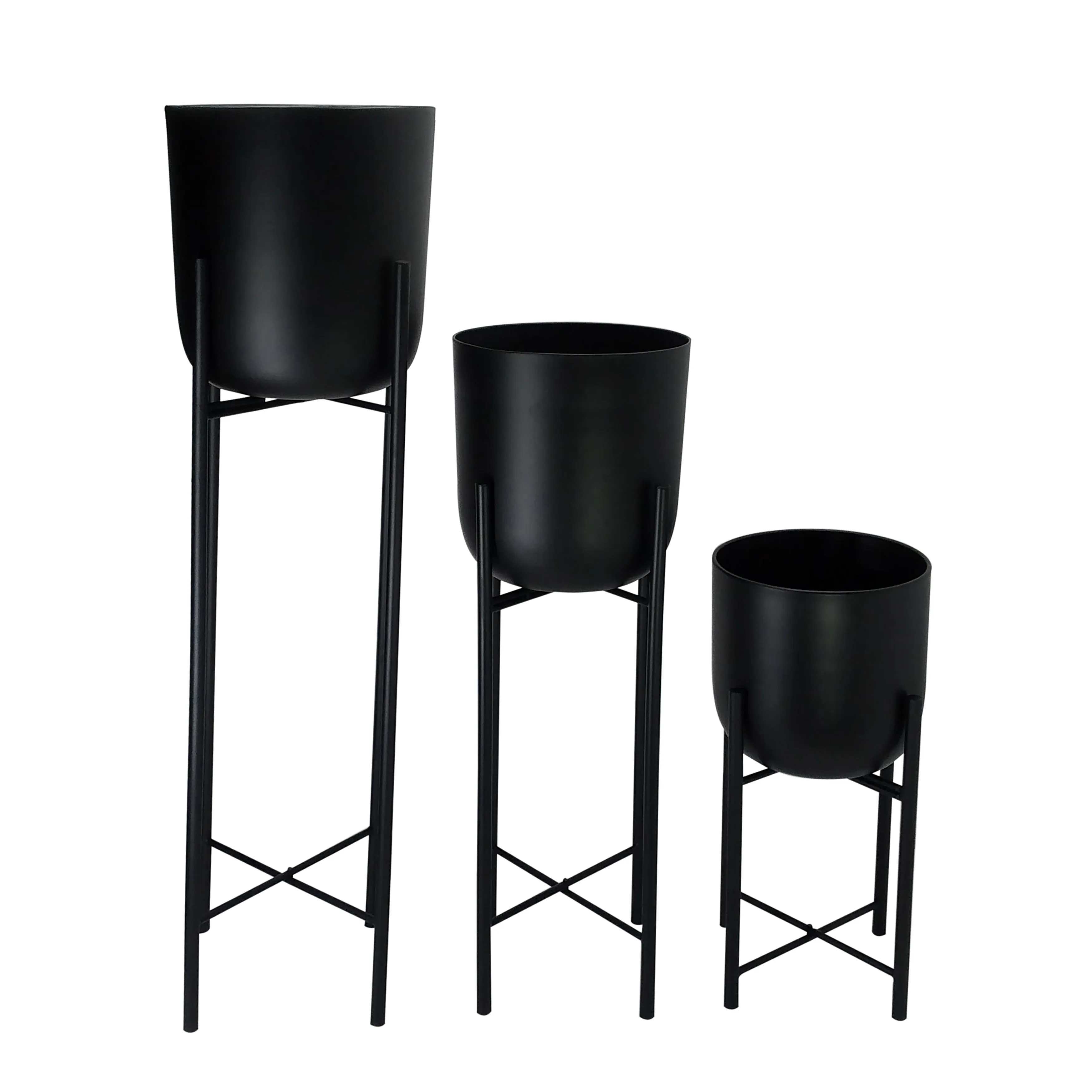S/3 Metal Planters On Stand 40/30/20"H, Black