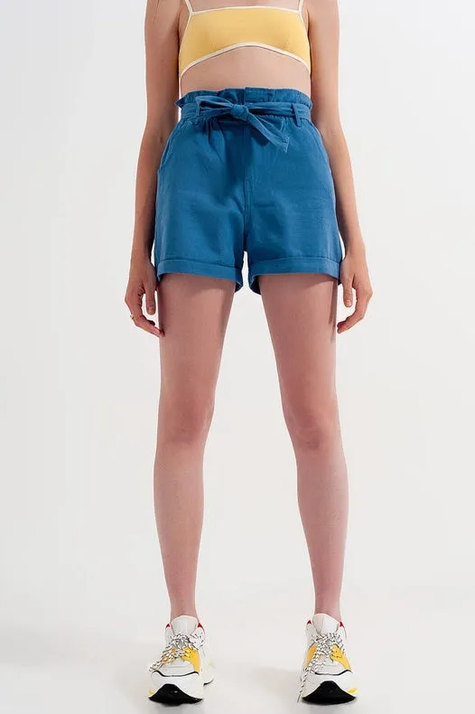 Shorts With Belted Waist In Blue