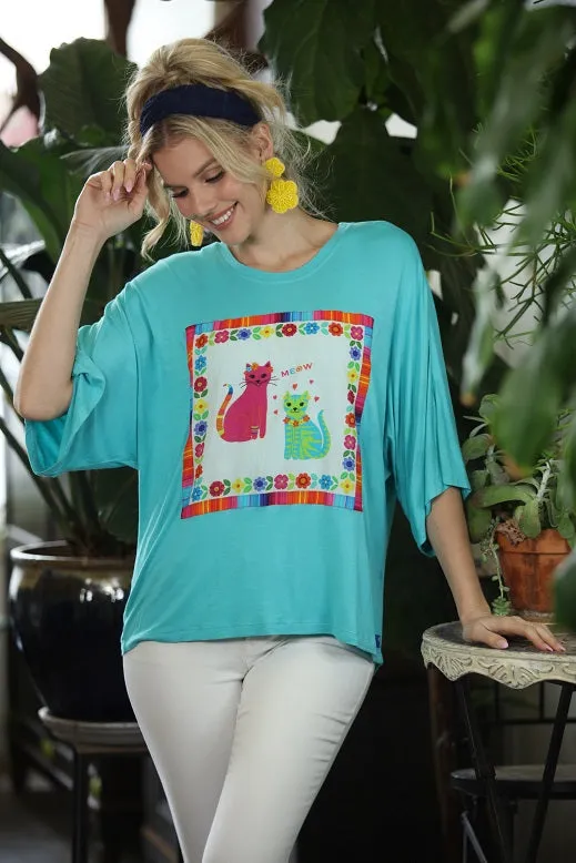 Teal Kitties Knit Tee