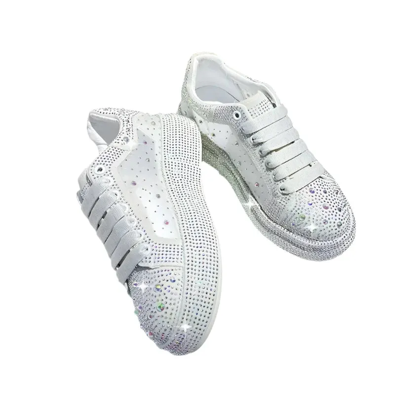 Women's Rhinestone Sparkle Sneakers – Luxury Platform Fashion Casual Shoes with Net Surface Design