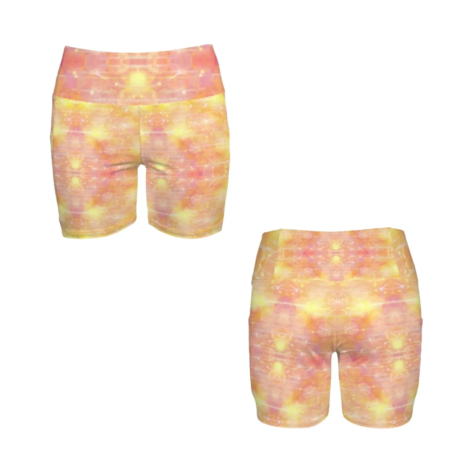 Yellow Love Yoga Shorts with Pockets up to 5 XL (FWS)